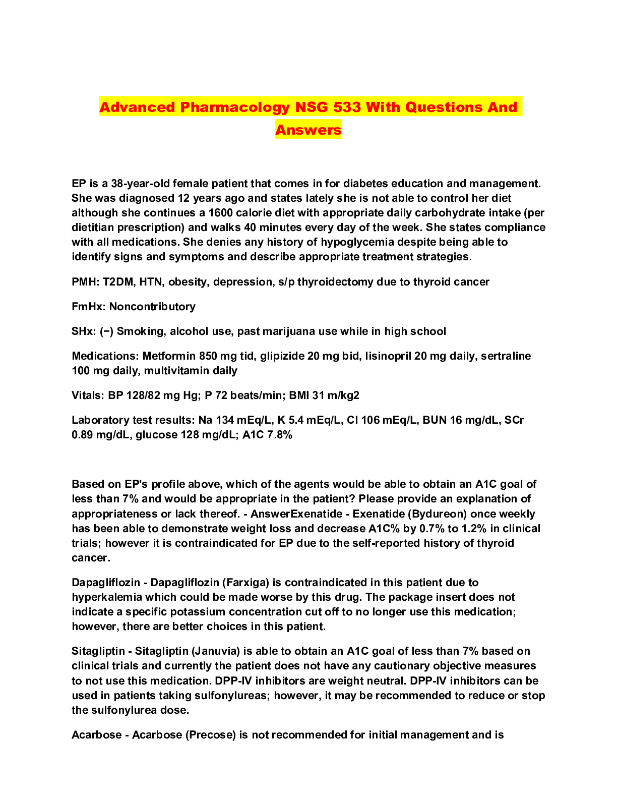 Preview of Advanced Pharmacology NSG 533 With Questions And Answers